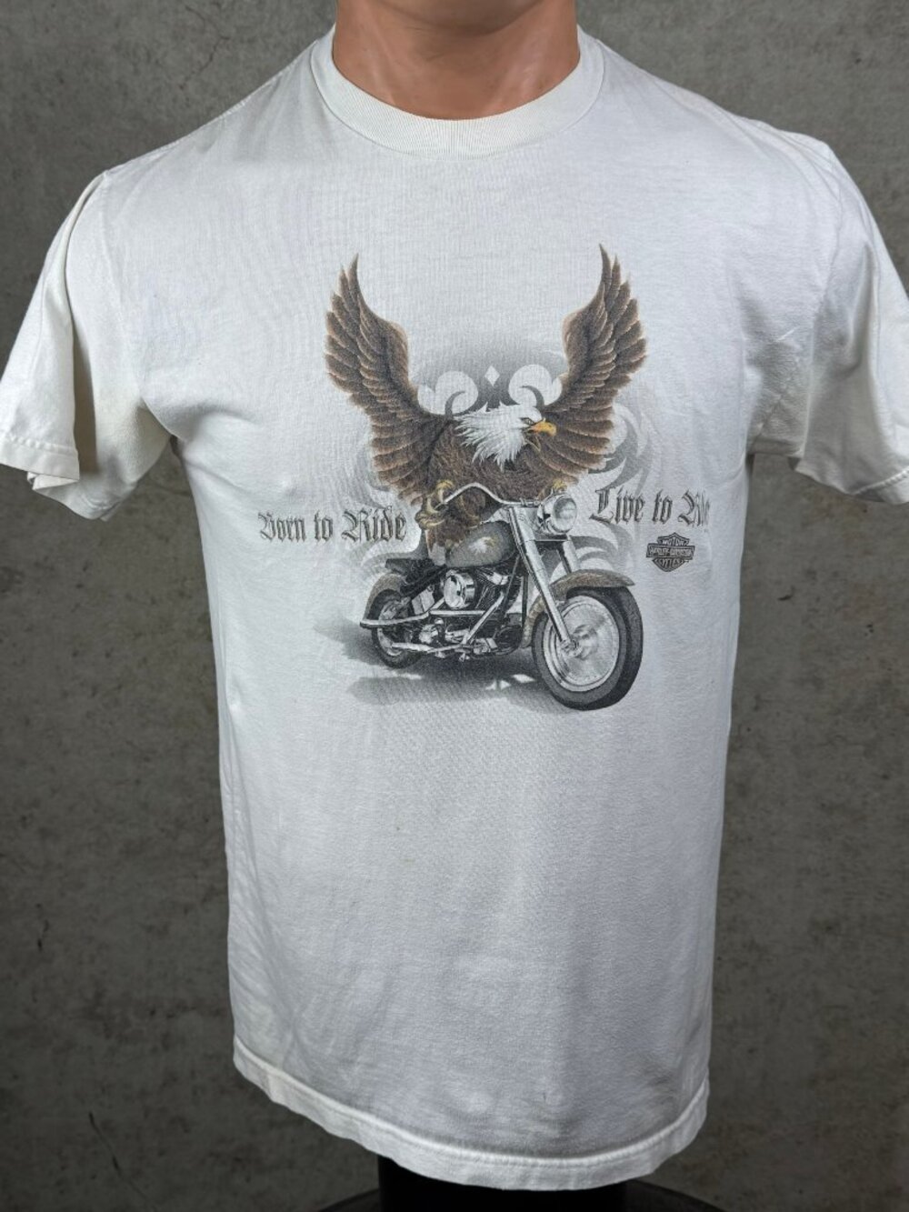 Harley Davidson Born To Ride T Shirt Mens Large White Eagle Chicago Skyline